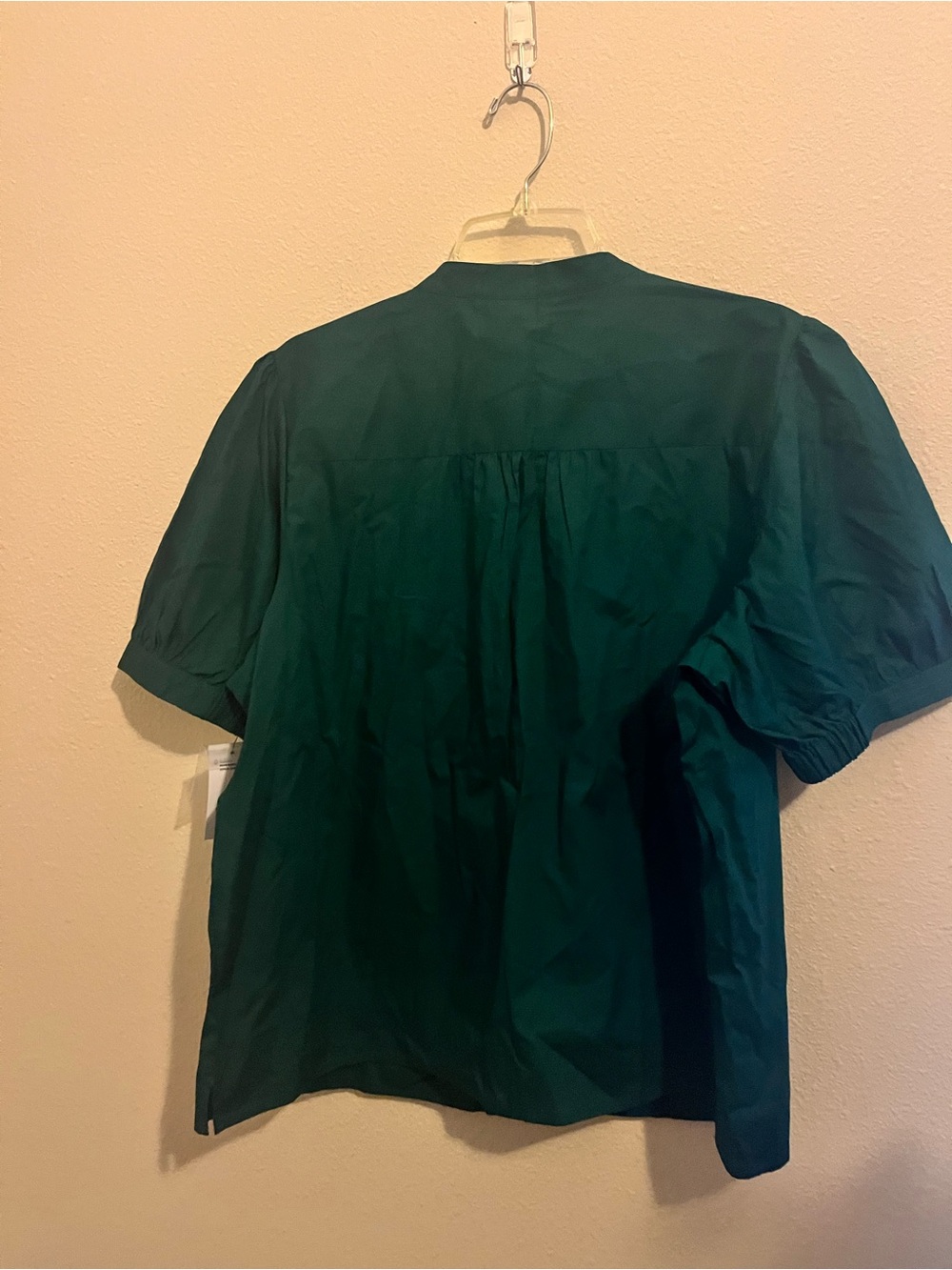 Nine West Deep Green Button-Front Puff Sleeve Blouse - Picture 2 of 5